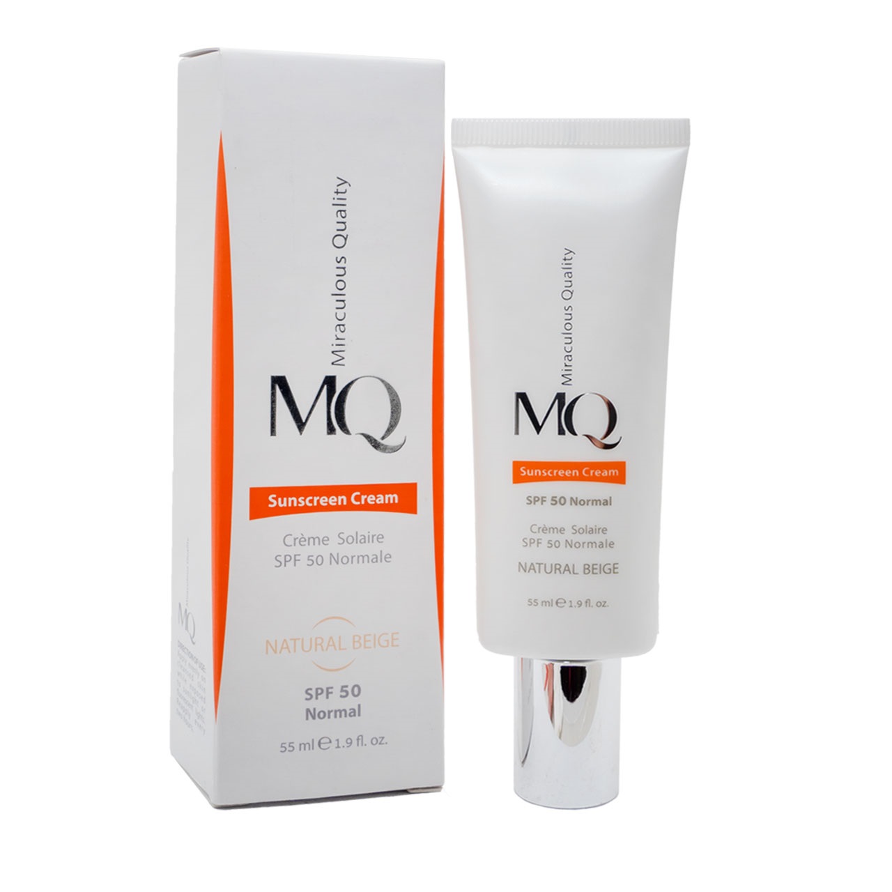 کرم ضد آفتاب رنگی ام کیو SPF50 بژ طبیعی مناسب پوست نرمال