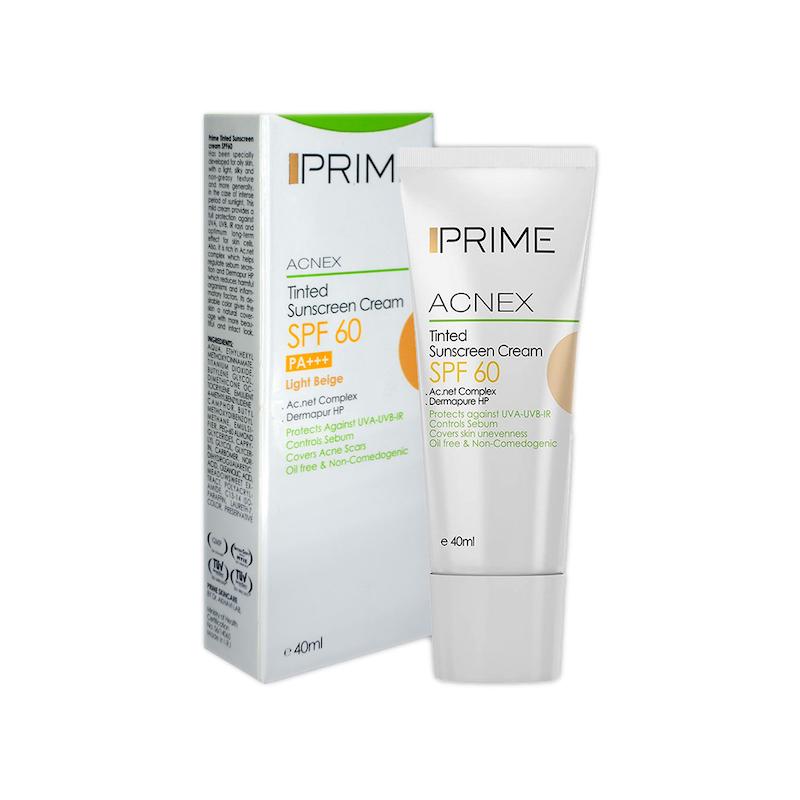کرم ضد آفتاب رنگی فاقد چربی پرایم Acnex SPF60 بژ روشن