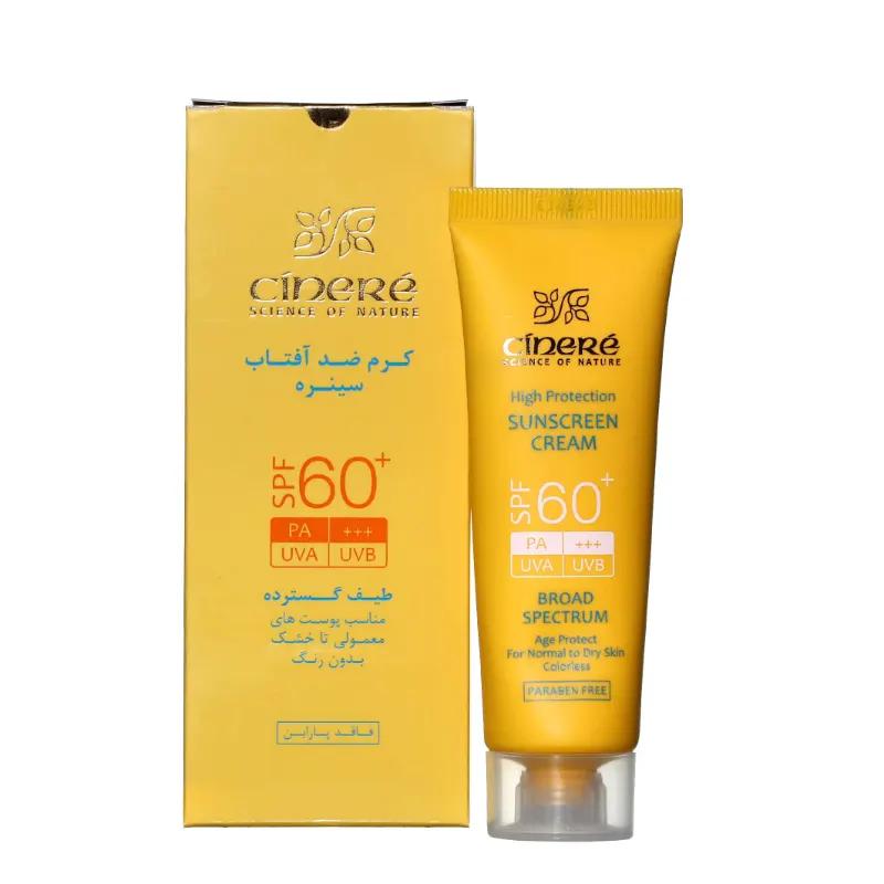 کرم ضد آفتاب بی‌رنگ SPF60 سینره مناسب پوست معمولی تا خشک