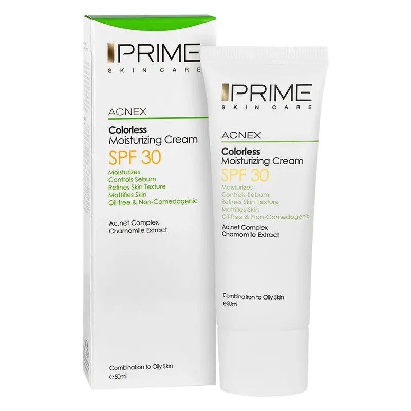 کرم مرطوب‌کننده بی‌رنگ فاقد چربی پرایم Acnex SPF30