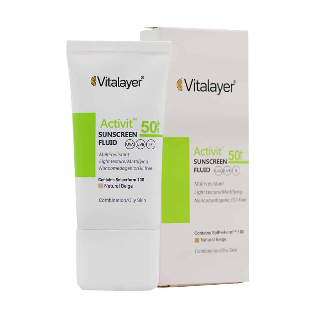 ضد آفتاب رنگی اکتی ویت ویتالیر SPF50+ مناسب پوست چرب و مختلط، رنگ نچرال