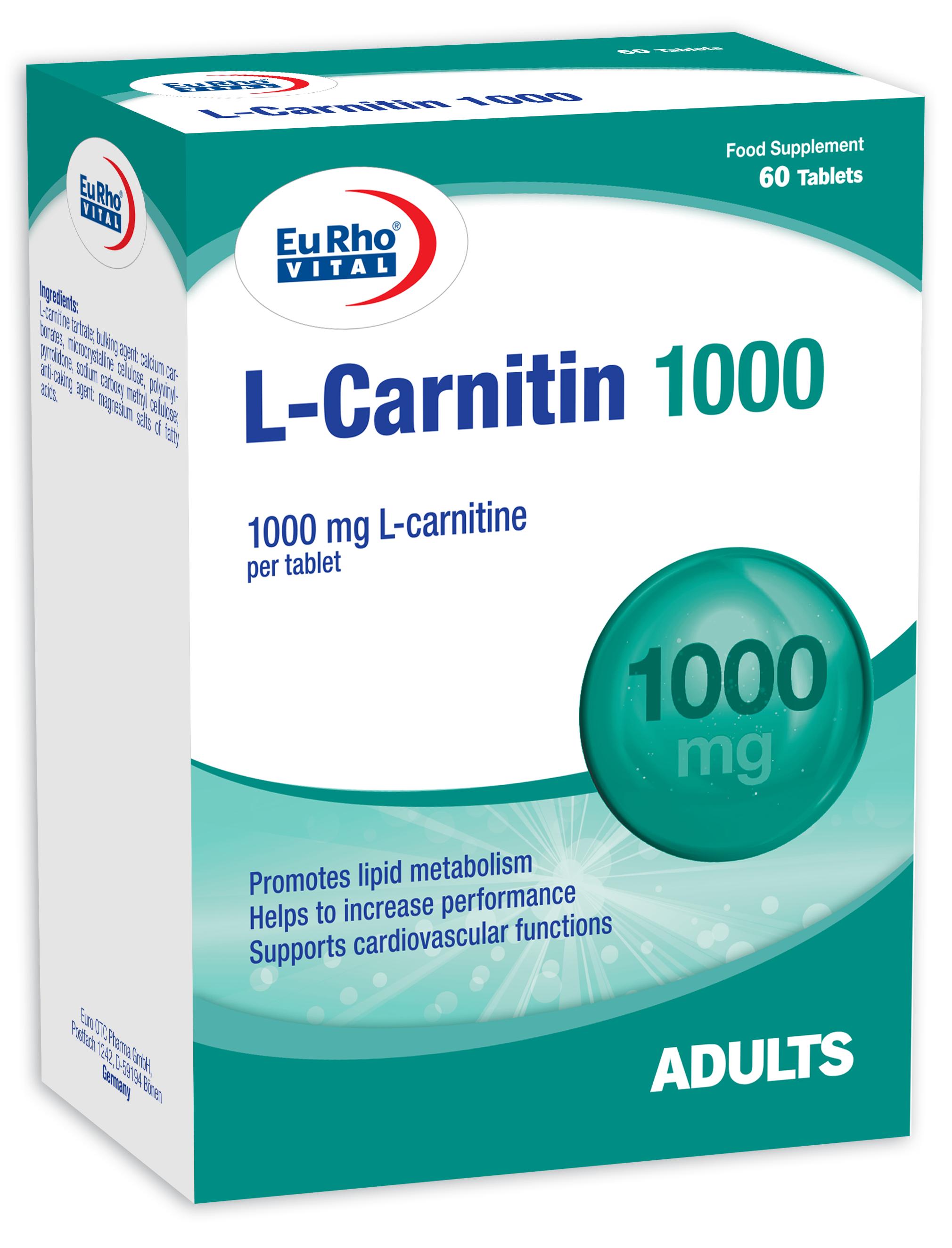 قرص ال کارنیتین 1000 میلی‌گرم یوروویتال 60 عددی